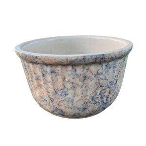 Vintage Redwing Stoneware Spongeware Bowl Blue Brown Ribbed Farmhouse 7"